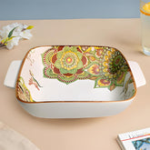 Lemon Tree Green Ceramic Matte Finish Square Deep Dish Platter with Double Handles – Stylish & Versatile Serveware